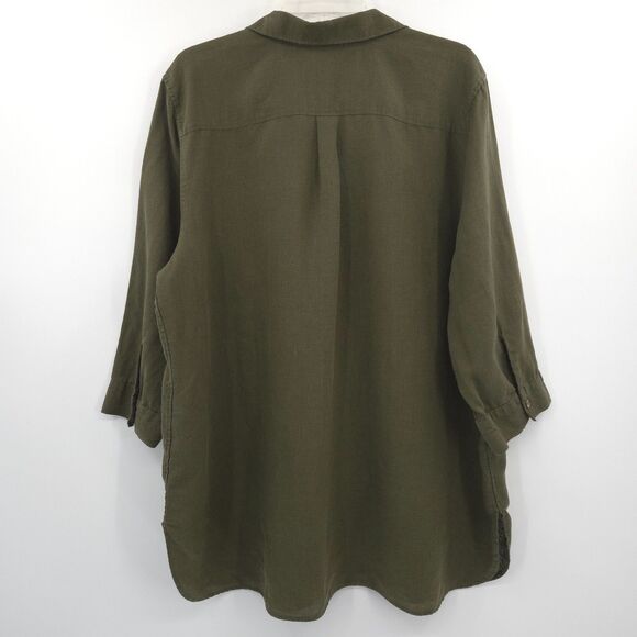 Chico's 100% linen popover tunic top Size 4 (XXL) button up non-iron green - Picture 9 of 9
